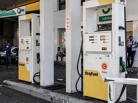 A Coral petrol station in the Lebanese capital Beirut, on August 19, 2021. The key oil company in Lebanon said today it would stop supplying its petrol stations with fuel amid severe shortages that have brought the crisis-hit country to a halt.