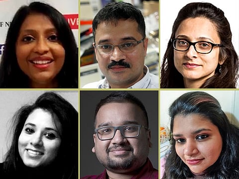 From top left: Manjusha Radhakrishnan, Babu Das Augustine, Anupa Kurian-Murshed, Surabhi Vasundharadevi, Justin Varghese, Evangeline Elsa.