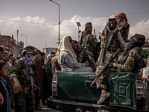 Taliban members on the streets of Kabul, Afghanistan.