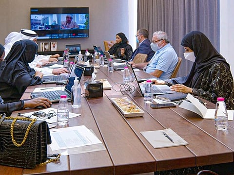 A jury committee meeting in process to discuss the entries for the latest edition of the award in Sharjah.