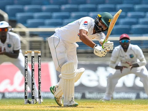 Pakistan centurion Fawad Alam picks up a boundary off his legs during third day of the second Test against West Indies at Sabina Park, Kingston, Jamaica, on Sunday.