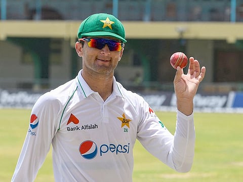 Shaheen Afridi of Pakistan celebrates taking 6 West Indies wickets during day 4 of the 2nd Test against Pakistan at Sabina Park, Kingston, Jamaica, on August 23, 2021.
