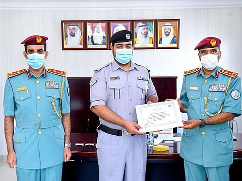 Corporal Mohammad Hussein bin Humaid was honoured by Brigadier Abdullah Ibrahim bin Nassar in the presence of Brigadier Rashid Al-Bas.