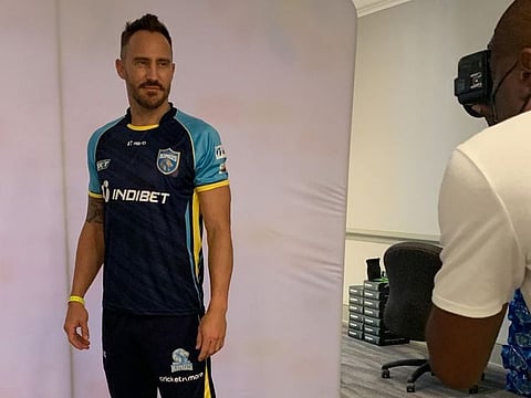Faf du Plessis, captain of Saint Lucia Kings, strikes a pose for a promotional shoot.