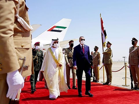 Sheikh Mohammed bin Rashid received by Mustafa Al Kadhemi, Prime Minister of Iraq, on arrival in Baghdad