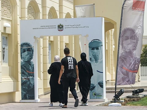 Students at the COVID test centre in the Mughaider area of Sharjah. Students all across the UAE went back to schools for in-classroom learning from Sunday.