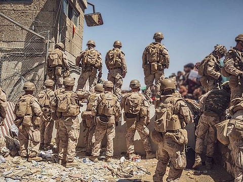US Marines during an evacuation at Kabul International Airport