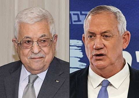 This combination of picture shows Palestinian President Mahmoud Abbas and Israeli Defence Minister Benny Gantz