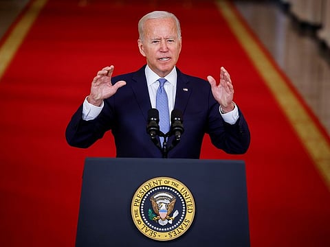 U.S. President Joe Biden delivers remarks on Afghanistan during a speech in the State Dining Room at the White House in Washington, U.S., August 31, 2021.