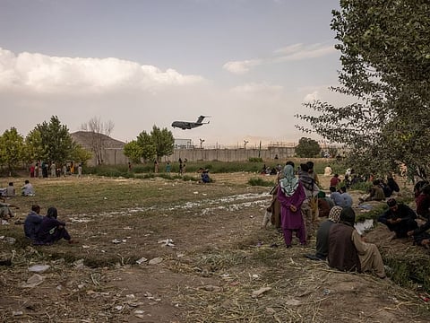 A C-17 US military plane at the international airport in Kabul, Afghanistan. The last American flight from Afghanistan on Aug. 30, 2021 left behind a host of unfulfilled promises