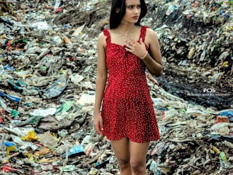 The model posing on garbage dump in Ranchi.
