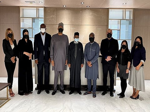 His Excellency Mohammed Dansanta Rimi, Ambassador of Nigeria to the UAE and Commissioner General for Nigeria, with Mr. Mahmud Ahmadu (OON) President of Nigerian Arab Gulf Chamber of Commerce ( NAGCC), and other team members