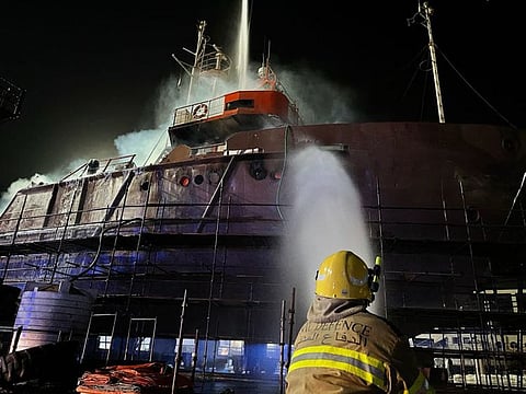 Firefighters brought the blaze under control by 1.20am at Ras Al Khaimah's Al-Jazeera Al Hamra Port on Wednesday.