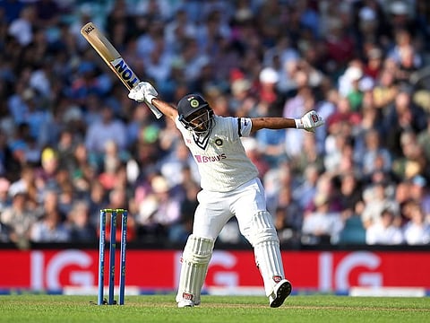 Shardul Thakur celebrates his half-century during day one of the fourth test between England and India at the Oval on Thursday.