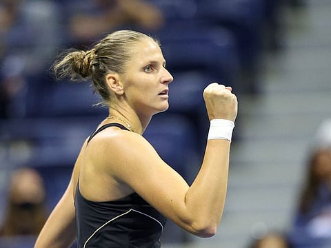 Karolina Pliskova of Czech Republic celebrates after beating Amanda Anisimova of the United States during her Women's Singles second round match on Day Four of the 2021 US Open at USTA Billie Jean King National Tennis Center in New York City.