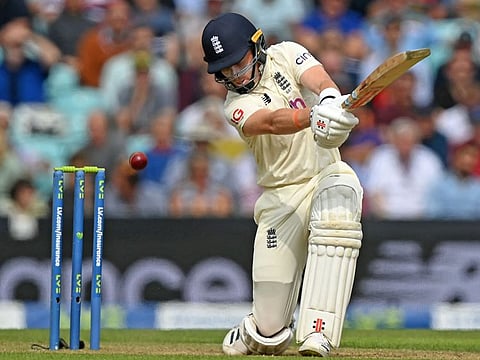 England's Ollie Pope drives on the offside during his top score of 81 against India at The Oval on Friday.