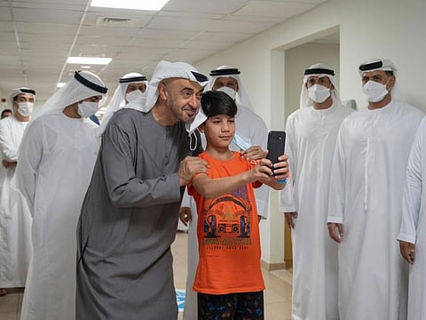 Mohamed Bin Zayed on Friday during his visit to Emirates Humanitarian City, which is temporarily hosting families evacuated from Afghanistan.