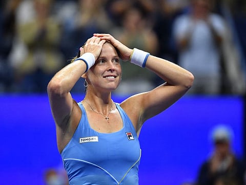 US player Shelby Rogers celebrates her win over Australia's Ashleigh Barty during their 2021 US Open women's singles third round match at the USTA Billie Jean King National Tennis Center in New York.