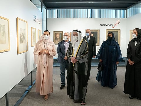His Highness Sheikh Dr. Sultan bin Muhammad Al Qasimi, Member of the Supreme Council and Ruler of Sharjah, touring the exhibition ‘A Window to the Soul: Gibran Khalil Gibran’  at the House of Wisdom on Sunday.