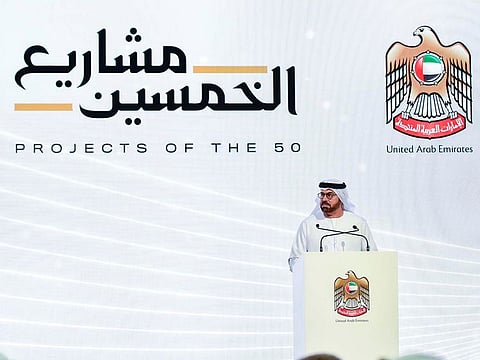 Mohammad Al Gergawi, Minister of Cabinet Affairs, during the launching of projects of the 50 at Emirates Towers in Dubai. 5th September 2021. Photo: Ahmed Ramzan