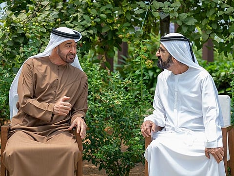 File photo: Sheikh Mohamed bin Zayed Al Nahyan and Sheikh Mohammed bin Rashid Al Maktoum
