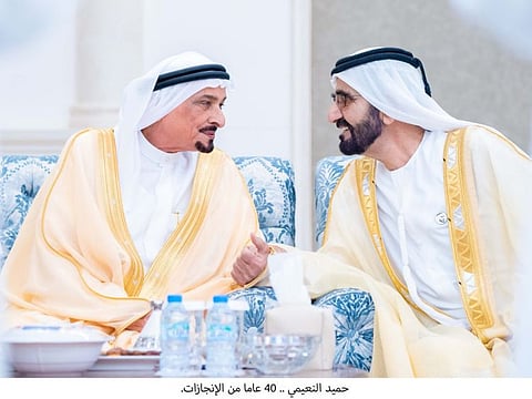 His Highness Sheikh Mohammed bin Rashid Al Maktoum with His Highness Sheikh Humaid bin Rashid Al Nuaimi.