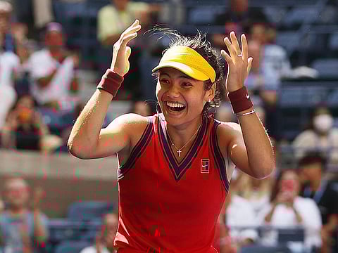 British teenager Emma Raducanu celebrates after winning the US Open.
