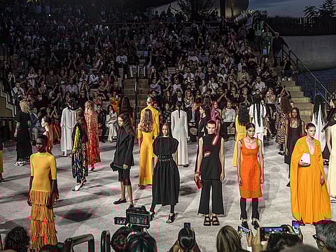 The latest fashion from Proenza Schouler is modeled during New York's Fashion Week, Wednesday Sept. 8, 2021.