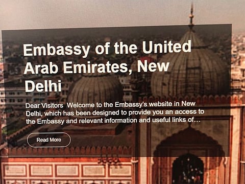 The website of UAE Embassy in New Delhi, India