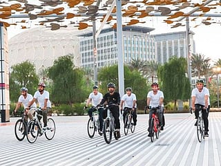 Sheikh Mohammed bin Rashid tours Expo 2020 Dubai site on a bike