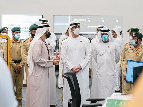 Sheikh Khaled bin Mohamed bin Zayed, Abu Dhabi Executive Council member and chairman of the Abu Dhabi Executive Office, at the Expo 2020 Dubai site.
