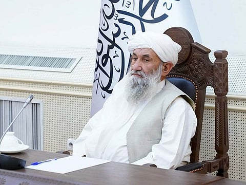 Mullah Mohammad Hassan Akhund pictured at the presidential palace in Kabul on September 12, 2021