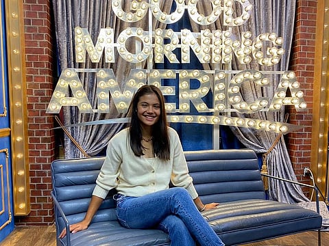 Darling of the media: Emma Raducanu during her visit for the 'Good Morning America' show on Monday.