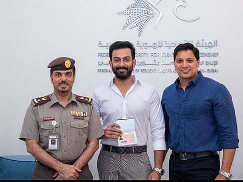Prithviraj with his UAE golden visa