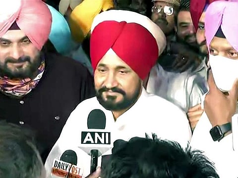 Punjab CM-designate Charanjit Singh Channi speaks to the media after meeting Governor Banwarilal Purohit, in Chandigarh on Sunday, September 19, 2021.