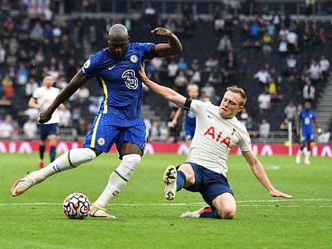 Chelsea's Belgian striker Romelu Lukaku (left) makes an attempt on goal during against Tottenham Hotspur at Tottenham Hotspur Stadium in London.