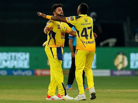 Dwayne Bravo of Chennai Super Kings celebrates the win over Mumbai Indians