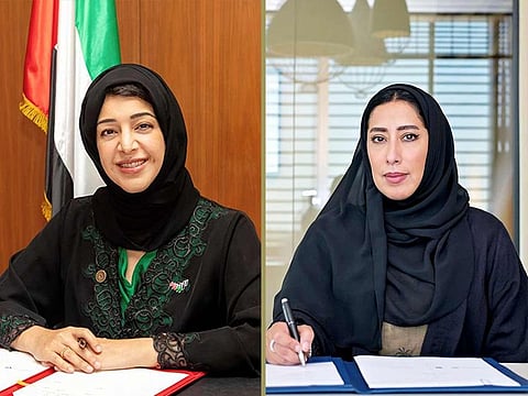 Reem Al Hashimi (left), Minister of State for International Cooperation, Director-General of the Expo 2020 Dubai Bureau, and Mona Al Marri, Vice-President of the UAE Gender Balance Council.