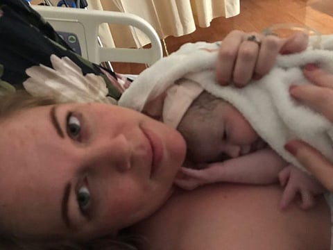 Sabrina and her daughter 10 minutes after delivery