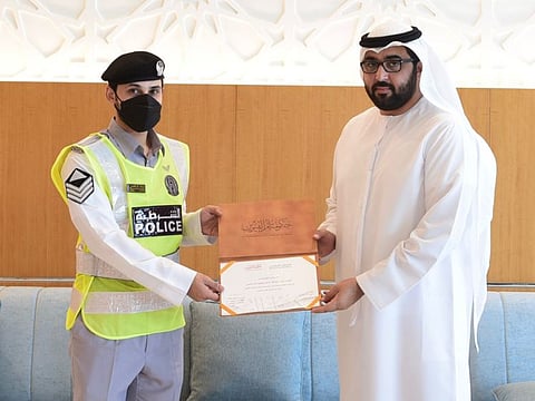 Sheikh Rashid bin Saud Al Mualla praised First Sergeant Abdullah Salem Mujiren Al Shamsi's dedication to work.