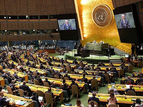 President Joe Biden addresses the United Nations General Assembly in New York.