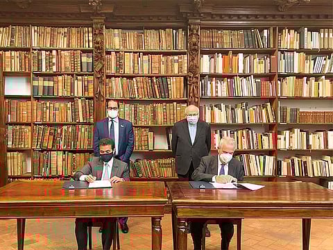 The MoU was signed by Ahmed bin Rakkad Al Ameri, SBA chairman, and Prof. Lorenzo Ornaghi, president of the Congregazione dei Conservatori, VBA.