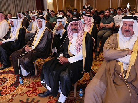 Iraqis attend the conference of peace and reclamation organised by US think-tank Center for Peace Communications (CPC) in Arbil, the capital of northern Iraq's Kurdistan autonomous region, on September 24, 2021.