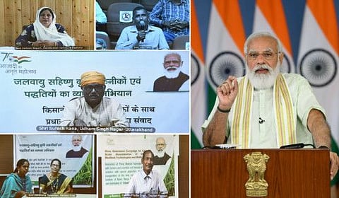 Prime Minister Narendra Modi addressing at the dedication to the Nation 35 crop varieties with special traits, through video conference, in New Delhi on Tuesday.