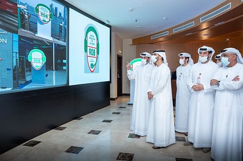 Sheikh Mansoor Bin Mohammed Bin Rashid Al Maktoum opens the Central Operations Room of Dubai’s Transport Security Department on Wednesday..