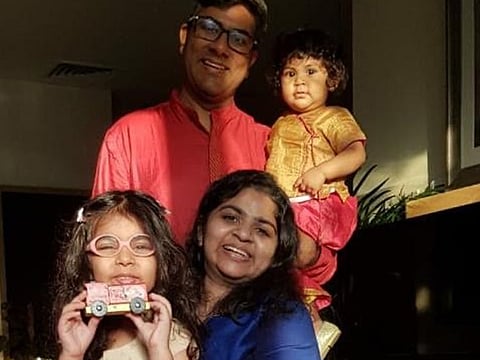 Dubai-based Indian expat Shipra Saxena and her spouse Abhinav Purohit, along with their two children Aadya (6) and Aarya (2): "Budgeting is key to account for childcare related expenditures, just like any other household expenses," Saxena said.