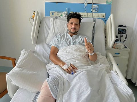 Kuldeep Yadav, the chinaman bowler of Kolkata Knight Riders, recuperating after a knee surgery in Mumbai.