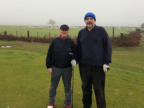 Mark Mortimer-Davies, right, pictured with playing partner Glenn Narbeth, has traded wet Wales for warmer climes in the UAE