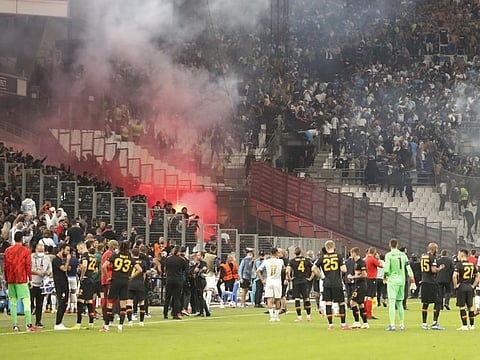 The Europa League Group E match between Marseille and Galatasaray at the Orange Velodrome, Marseille, France had to be stopped as fans clashed with one another.