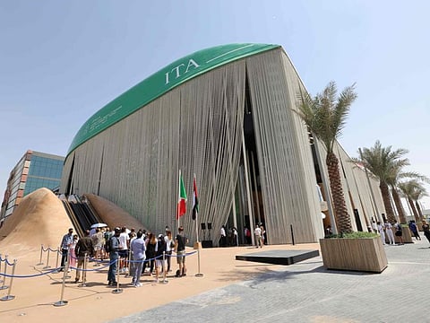 Visitors gather in front of the Italy Pavilion at Expo 2020 Dubai.